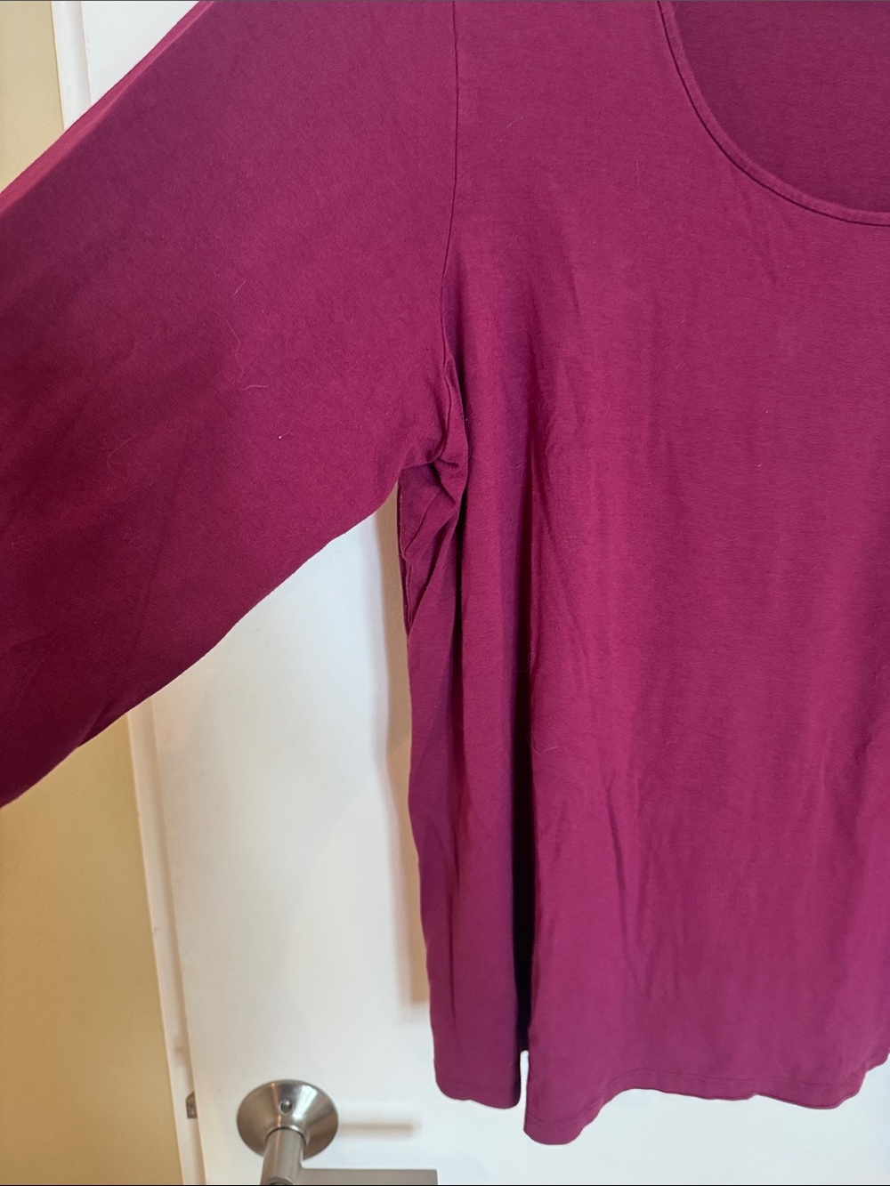 Eileen Fisher Long Sleeve Scoop Neck Top - Wine - Picture 4 of 6